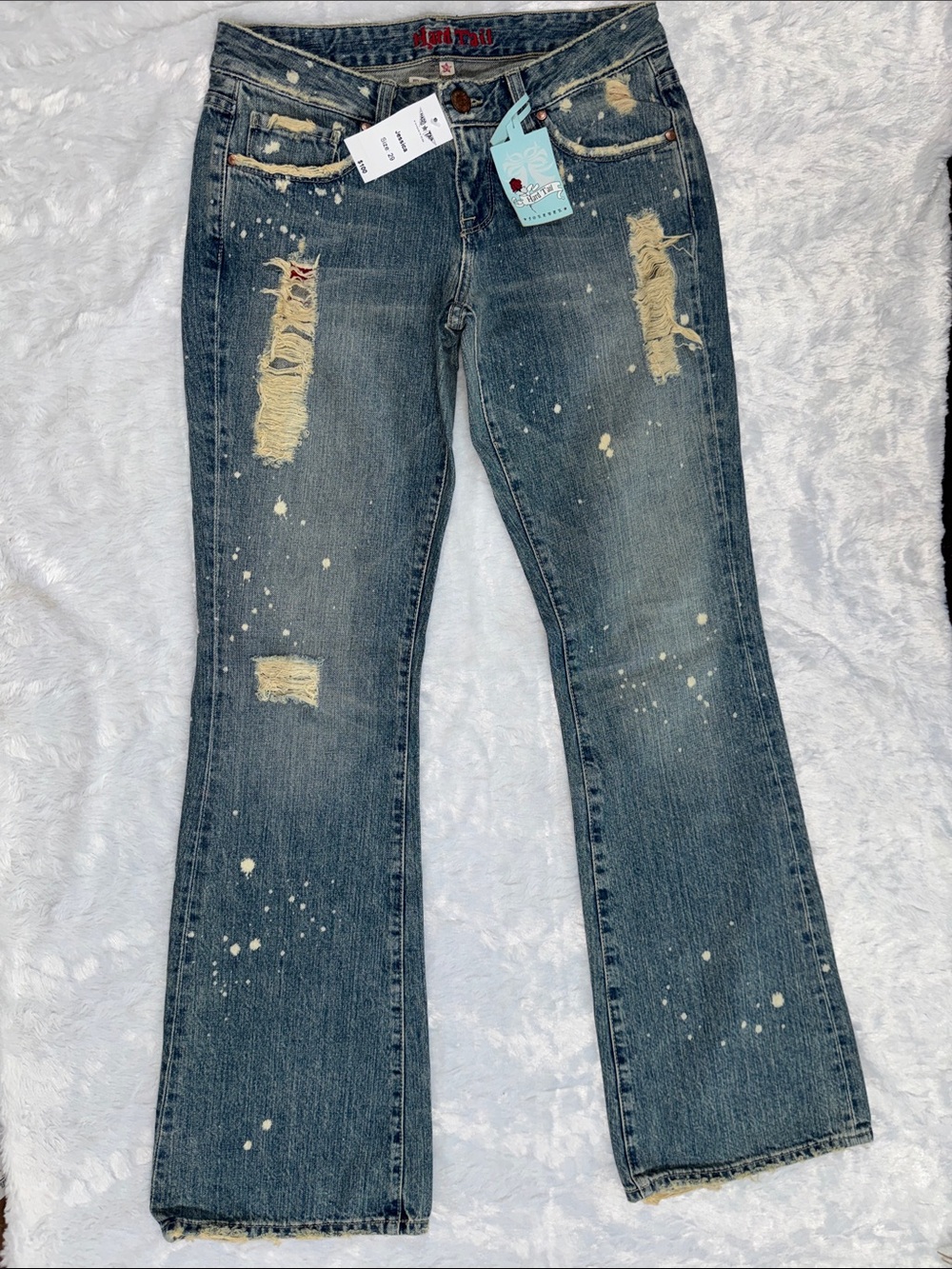 Hard Tail NWT Jessica Super Low Rise Blue Distressed Flare Jeans size 29